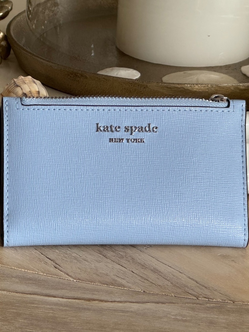 KATE SPADE New York Bifold Saffiano Leather Wallet in Light Blue Preowned